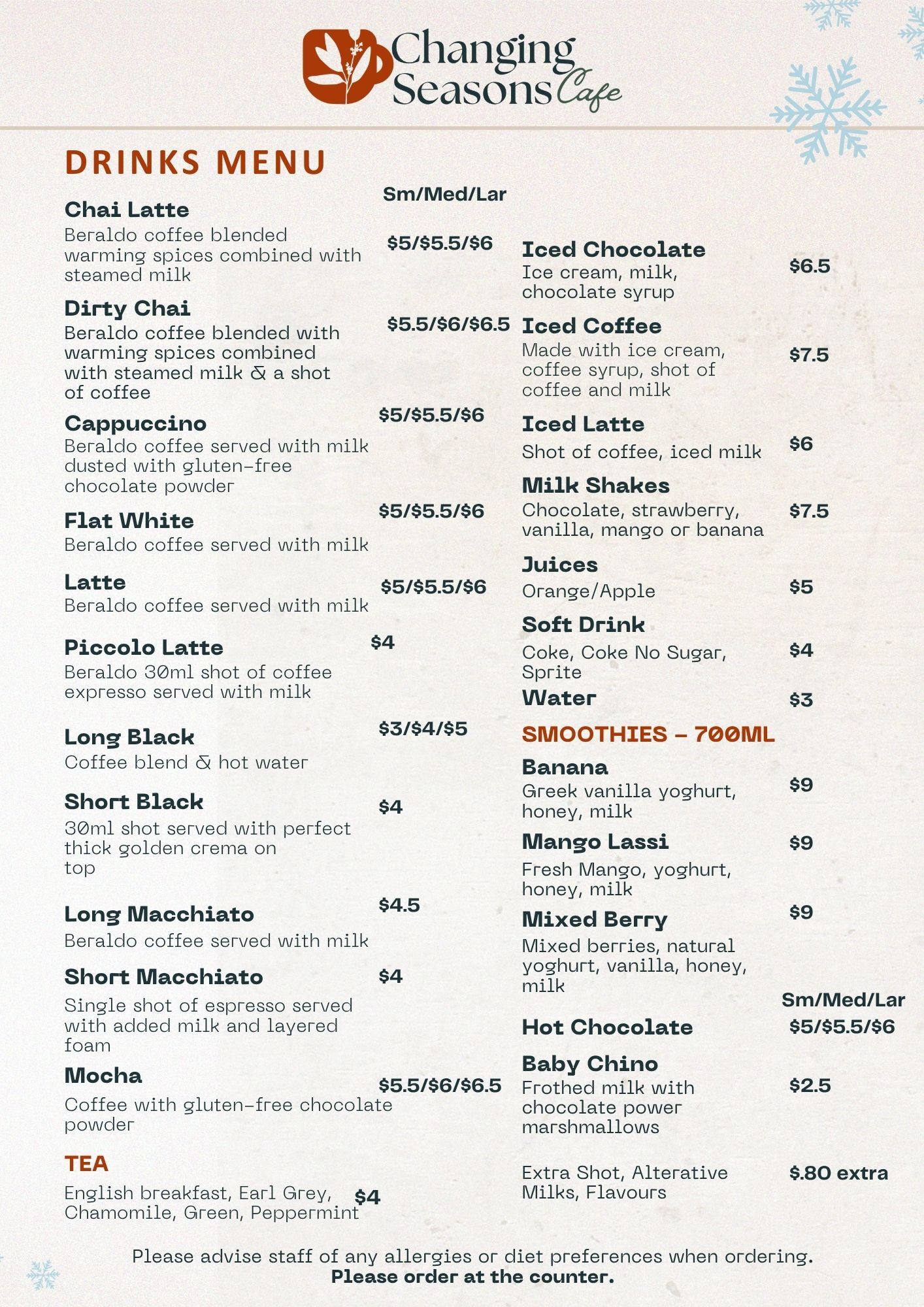 Drinks Menu Drinks Menu